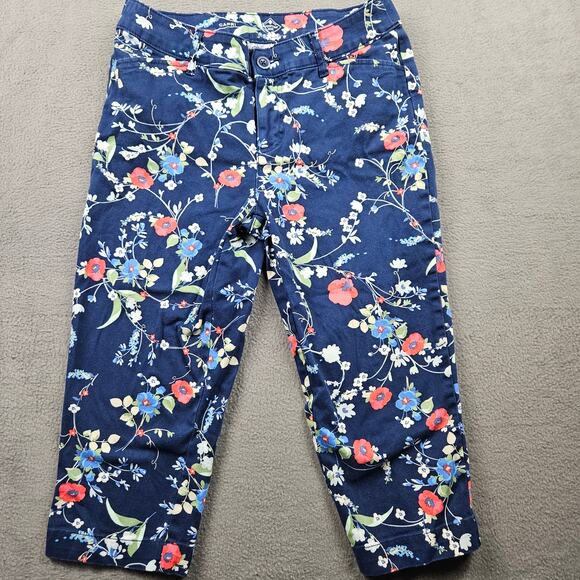 Floral Capri Pants St Johns Bay Size 8 Blue Red Garden Cottage Spring - Picture 1 of 8